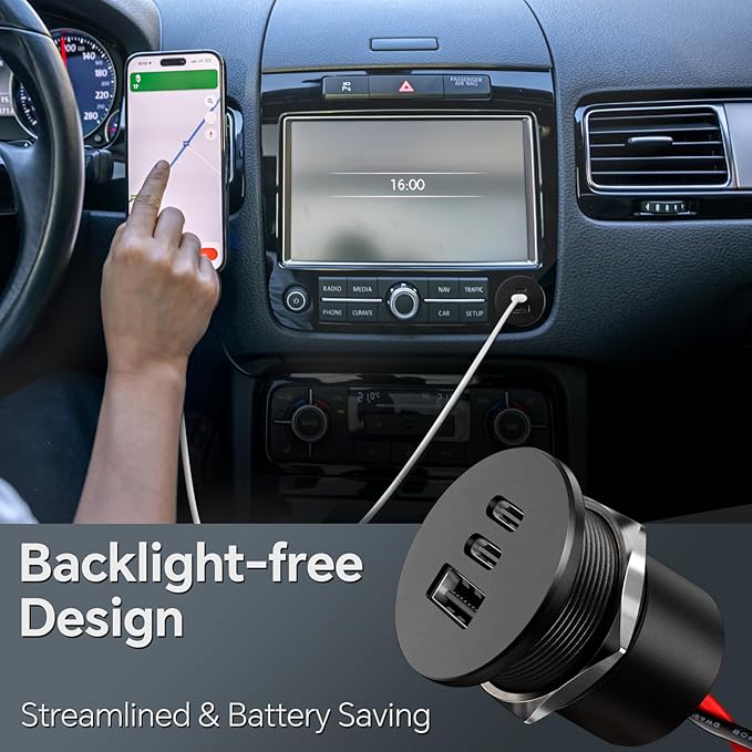 Acegoo 78W 12V USB Outlet, Dual 30W PD3.0 Type-C & 18W QC3.0 Aluminum Car Charger Socket, Multi Port Fast Charging Replacement Socket Accessories for RV Camper Trailer Truck Boat (1 Pcs)