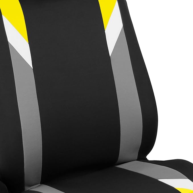 FH Group Car Seat Covers Premium Modernistic Flat Cloth Car Seat Covers Front Seats Only Yellow Black, Airbag Compatible Universal Fit Interior Accessories Cars Trucks SUV Car Accessories Protector