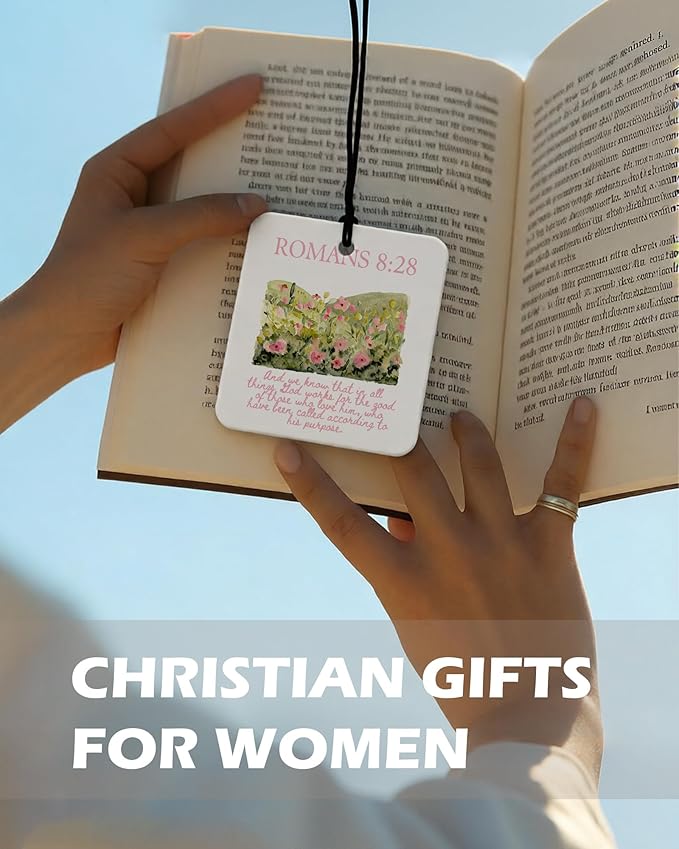 Pink Christian Square Citrus Car Air Freshener 4 Pcs, Preppy Floral Religious Bible Verse Hanging Air Freshener for Cars Bathroom Dorm Books Decor, Girly Christian Accessories Gifts for Women