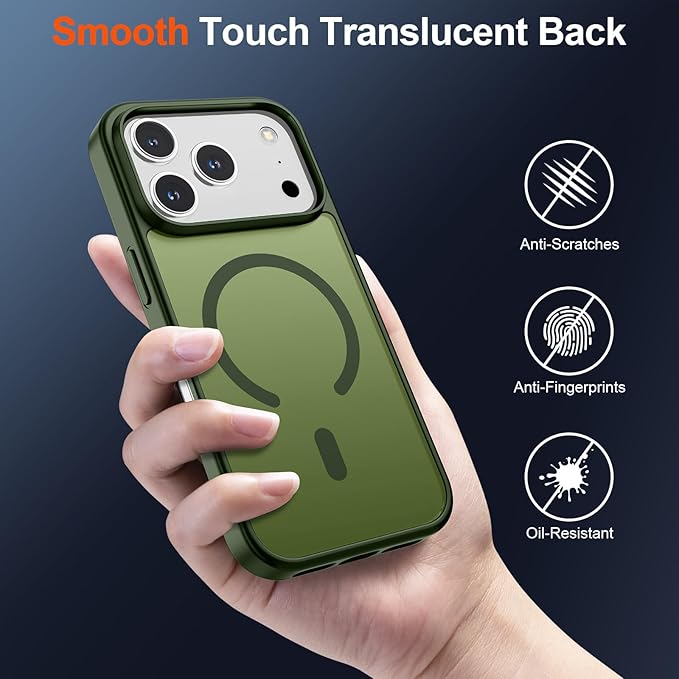 SUPFINE Magnetic for iPhone 17 Pro Case (Compatible with MagSafe)(Military Grade Drop Protection) Translucent Matte Shockproof with Anti-Fingerprint Phone Cover,Cangling Green