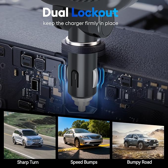 180W Retractable Car Charger Cigarette Lighter Splitter, Fast Charging Socket with Replaceable Fuse, Dual Cables for Type-c&Lightning Cord Fits for Dash Cam/Laptop/iPad/iPhone/Galaxy