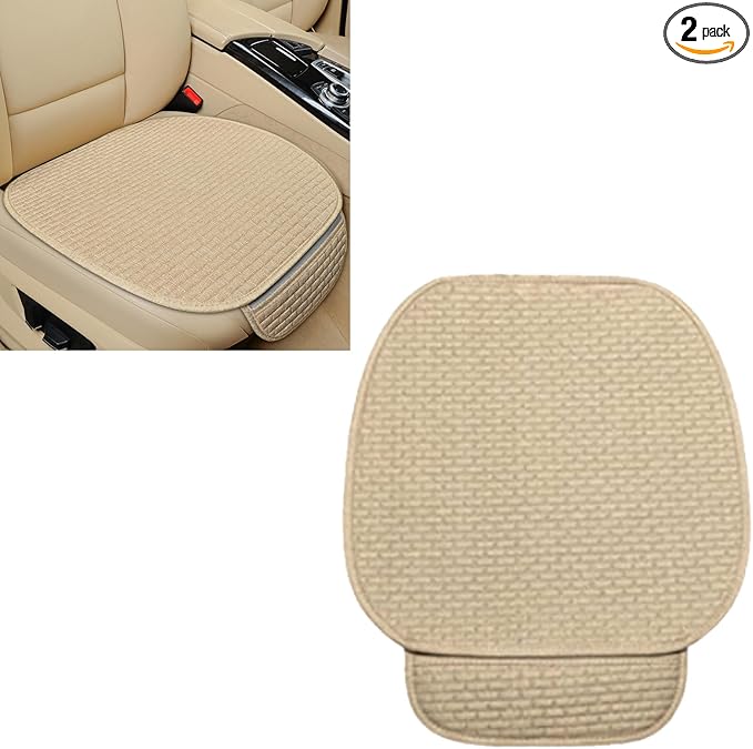 2PCS Car Seat Cushion Covers, Car Seat Cover Pad Front Bottom Protector Mat with Storage Pocket, Breathable Comfortable Auto Front Cushion Pad Mat for Most Vehicle and Office Accessories(Beige)