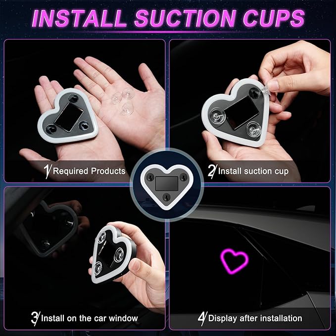 iFunyLED Car LED Interior Lights, Heart-Shaped Ambient Light for Windows, 5 Lighting Modes, Charging Through Type-c and Solar Energy, Car Decorations for Women Men, Pack of 1, (Pink)