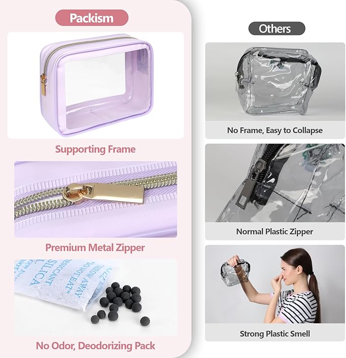 PACKISM Clear Makeup Bag - TSA Approved Toiletry Bag for Carry-on & Checked Luggage, Water Resistant Car Storage Organizer with Reinforced Seams