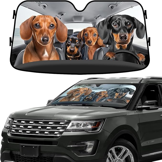 GENANY Cute Dachshund Dog Family Funny Windshield Sun Shade for SUV Truck (55x30 Inches), Windshield Sun Shade, Protector Blocks UV, Car Decor