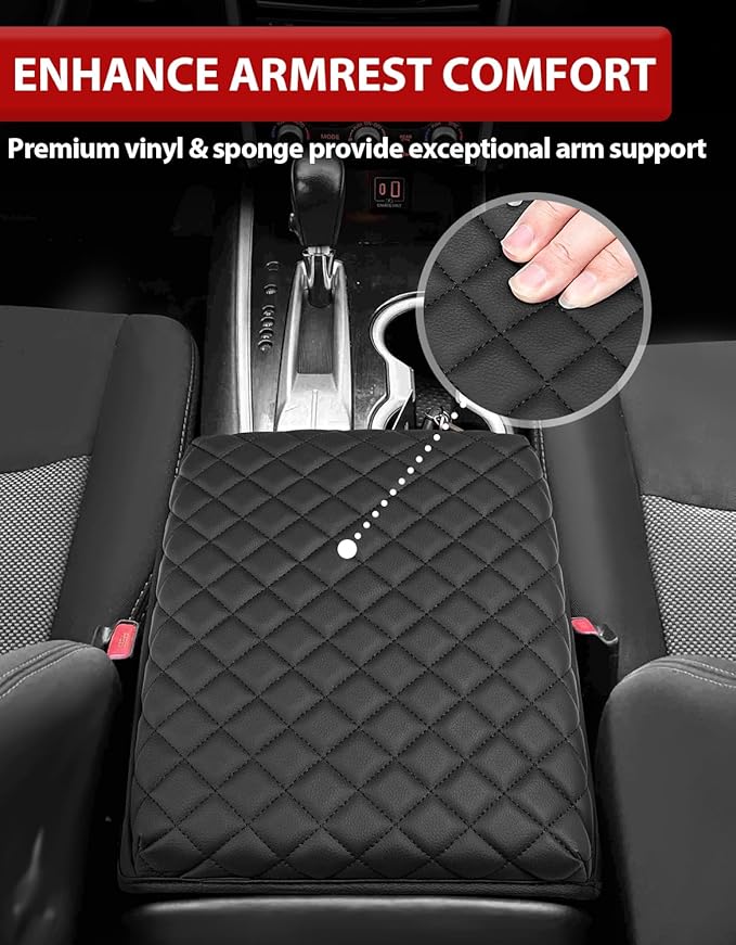 KBH Center Console Armrest Cover for Infiniti QX60 & JX35, Nissan Pathfinder 2013 2014 2015 2016 2017 2018 2019 2020, Vinyl Leather Trim, Middle Console Lid Protector, Anti-Scratch, Black