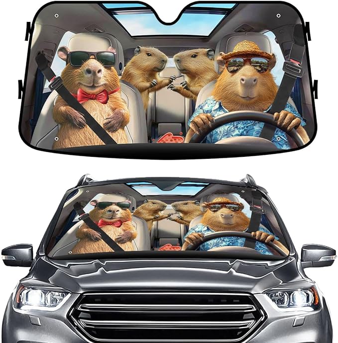 GENANY Capybara Family Windshield Sun Shade for Car SUV Truck (55x30 Inches), Sun Shade Windshield, Shades for Front Windows, Xmas Auto Gift, Spring Car Decor