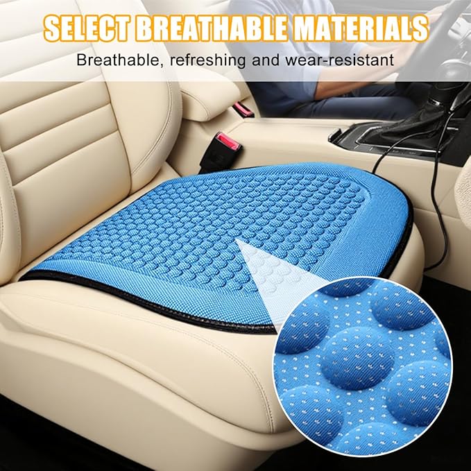 Car Front Seat Bottom Cover, Cool Breathable Anti-Slip Vehicle Driver Seat Protector Cushion, Comfortable Auto Interior Chair Protection Pad Mat, Universal for Truck SUV Sedan (Blue)