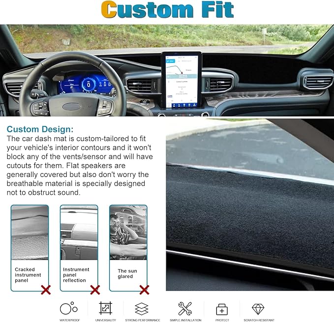 x xotic tech Center Console Dashboard Mat Pre-Cut Non-Slip Sunshield Sun Glare Protector Dash Carpet Pad Black Cover Compatible with Ford Explorer 2020 2021 2022 2023 2024 2025 2026