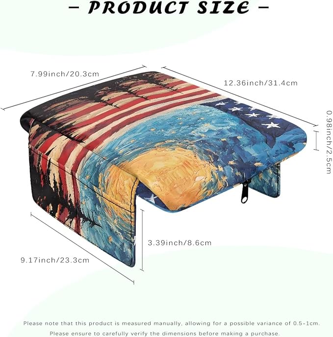 Car Console Covers, Memory Foam Center Console Cushion with Storage Bags, American Flag Sky Middle Console Protector Car Accessories Interior for Women Men