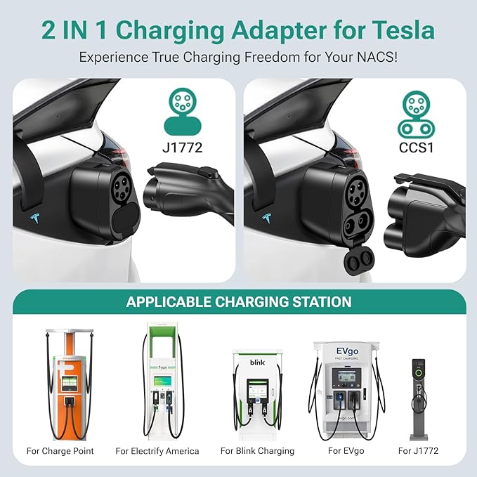 Yomile CCS1 and J1772 to Tesla Adapter for Tesla Model 3/S/X/Y/Cybertruck, 250kW SuperFast Charging Adapter for Level 1 2 3 Charging Station with CCS1 DC & J1772 AC Plug