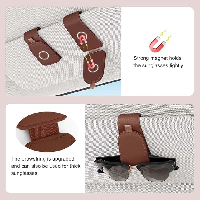 Sotfamily Sunglass Holder for Car Visor, Suede Cloth Magnetic Sunglass Organizer for Car Accessories, 2 Packs, Brown