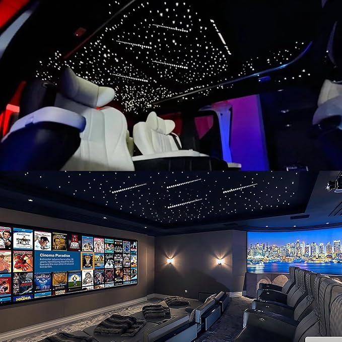 AKEPO 16W RGBW APP Small Size Twinkle Meteor Fiber Optic Lights, Music Activated 650pcs 0.03in 13.1ft/4m Optical Fiber Star Ceiling Light Kit for Car Headliner Star/Home