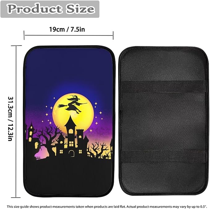 Halloween Moon Witch Car Armrest Pads Car Armrest Cushion Arm Rest Covering Car Middle Console Covers Non Slip Universal Fit for Truck Auto SUV Car Accessories