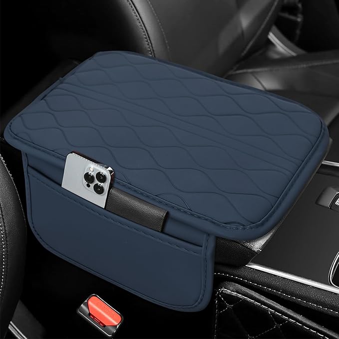 Leopard Cheetah Print African Animal Hunting Auto Center Console Armrest Pad, Car Center Console Cover, Auto Accessories Soft Comfort Armrest Cover Cushion Mat for Most Cars (Blue-K3)