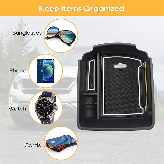 LFOTPP Seltos Center Console Organizer for 2022 2023 2024 Seltos [LX, S, EX, SX Turbo, S Turbo and Nightfall Editio] Armrest Center Console Organizer Tray 2022 2023 SeltosAccessories Secondary Insert