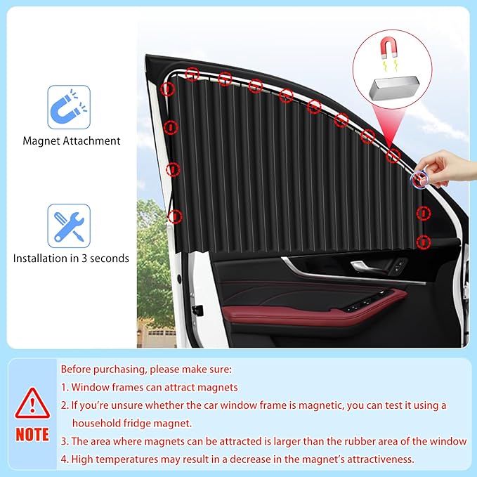 ZATOOTO Car Side Window Sun Shades - Privacy Magnetic Black 2 Pcs Covers Blinds Curtains - Auto Accessories Sunshades Keeps Cooler Screen for Baby Sleeping