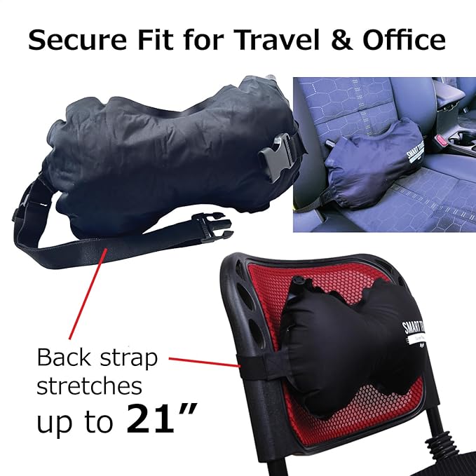 SmartTravel Travel Products Inflatable Travel Lumbar Pillow for Airplane Seat – Adjustable Lower Back Support Cushion for Long Flights
