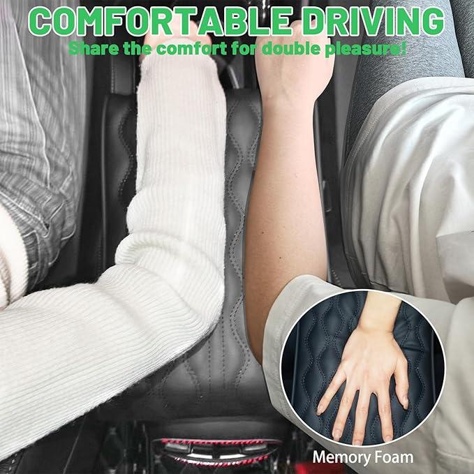Center Console Heighten Cover Universal Leather Memory Foam Armrest Booster Cushion Car Interior Accessories Arm Rest Storage Box Protector for Cars, SUVs, Trucks (Black)