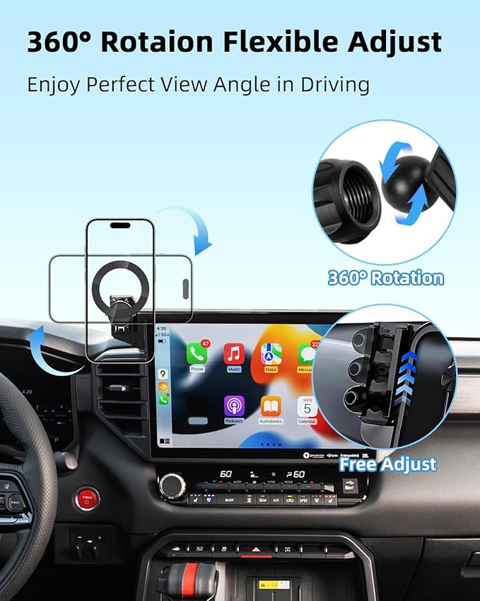 PZK Car Phone Mount for Toyota Tundra 2022-2025 2026 /Sequoia 2023-2026 Limited/Platinum Accessories 14-Inch Screen Compatible with Magsafe Car Phone Holder 360° Rotation Hands Free Not Affect Vent