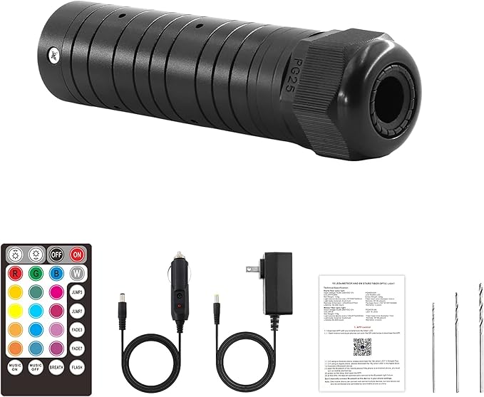 ATOKEE 6W Fiber Optic Light Engine for Starlight Headliner, Bluetooth App/RF Remote Control with Music Mode, Car Plug & Power Adapter, PG Connector & 3 Drill Bits