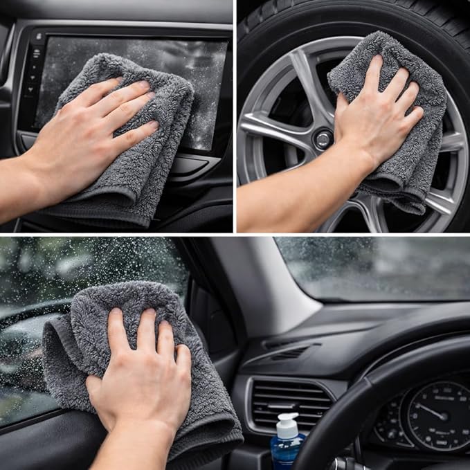 Microfiber Car Drying Towel 2 Pack, Ultra Absorbent Car Cleaning Cloth, Scratch Free & Streak Free Car Drying Towels for Cars, Trucks & Bikes – 30x40 cm (12x16 Inch) Grey