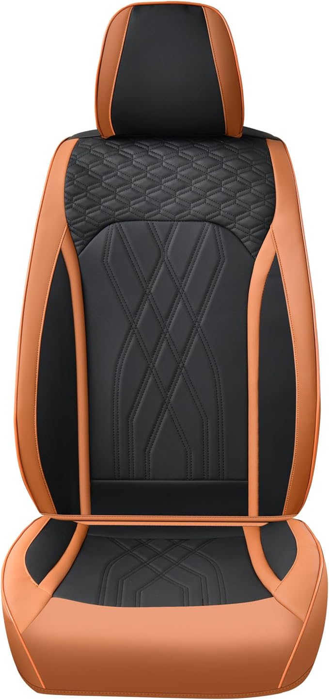 FLORICH Front Seat Covers Leather Seat Covers for Cars Automotive Seat Cover Breathable Waterproof Full Wrapping Edge Car Seat Protector Cover Universal Fit for Most Car Truck SUV, Brown&Black