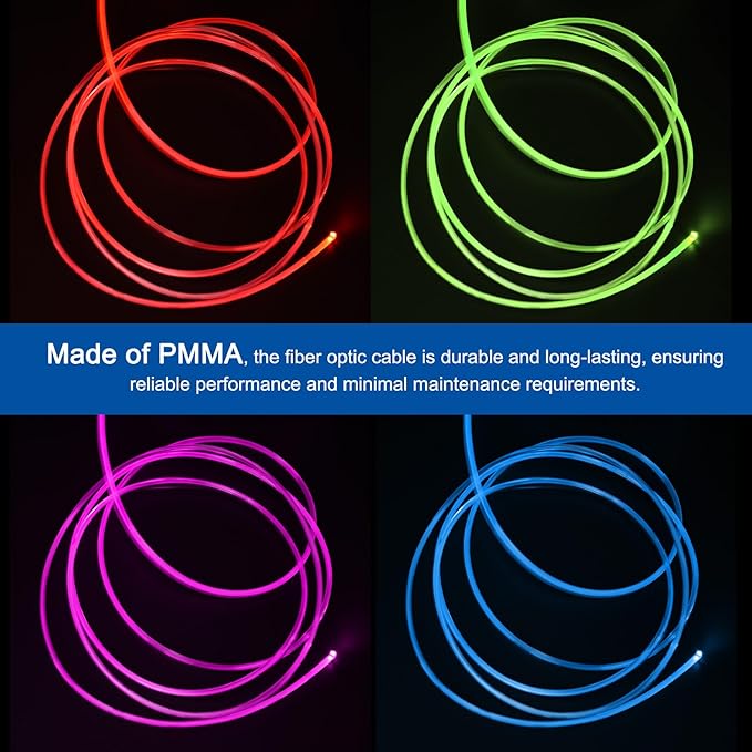 MECCANIXITY 450Pcs 13ft PMMA Mixed Fiber Optic Cable Strands 0.03 Inch Side Glow LED Illumination Crystal Cables Car Atmosphere Lights for Star Sky Roof Ceiling