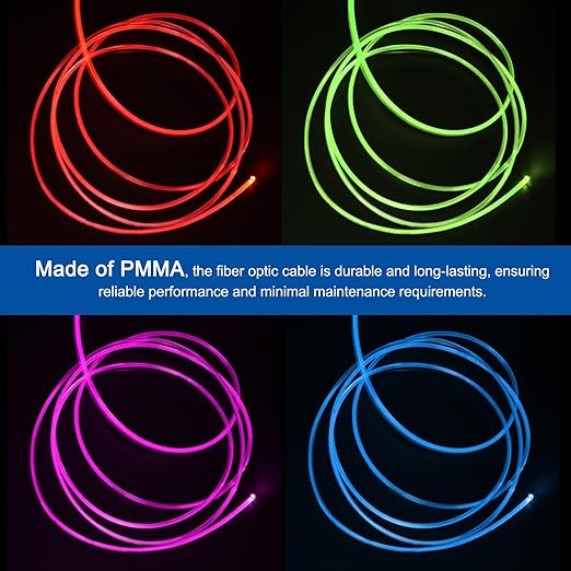 MECCANIXITY 50Pcs 9.8ft PMMA Mixed Fiber Optic Cable Strands 0.03 Inch Side Glow LED Illumination Crystal Cables Car Atmosphere Lights for Star Sky Roof Ceiling