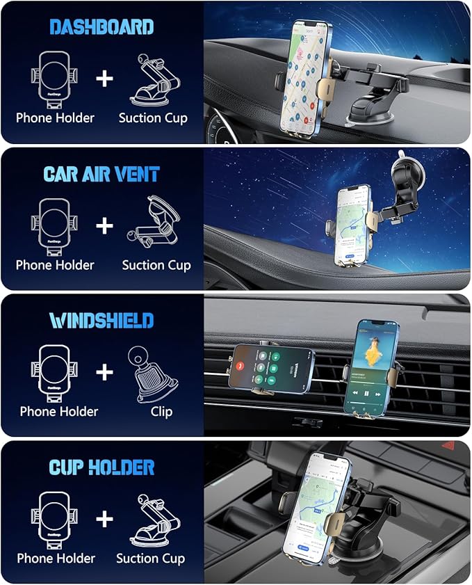 Wireless Car Charger, Fast Charging Phone Holder 3 in 1 Phone Mount Auto Clamping Car Accessories Compatible with iPhone 17 16 15 14 13 12 11 Xs XR, Samsung S23 Ultra S22 S21 S20(Amber Yellow)