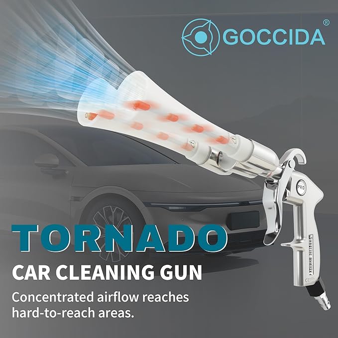 GOCCIDA Tornado Car Cleaning Gun Interior Car Air Gun Car Dust Cleaner Blower Gun,Vortex Air Cleaning Tool for Quickly Blasts Dirt and Dust from Surface(Upgraded Design with Double Nozzle)