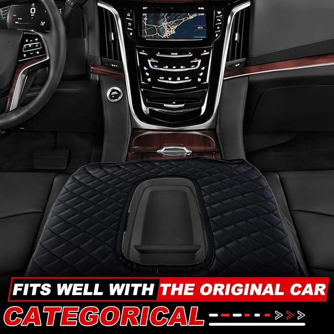 Center Console Armrest Seat Box Cover Compatible with Cadillac Escalade 2015-2020, Cushion Lid Protector Pad Anti-Scratch Interior Accessories (2015-2020 Black)