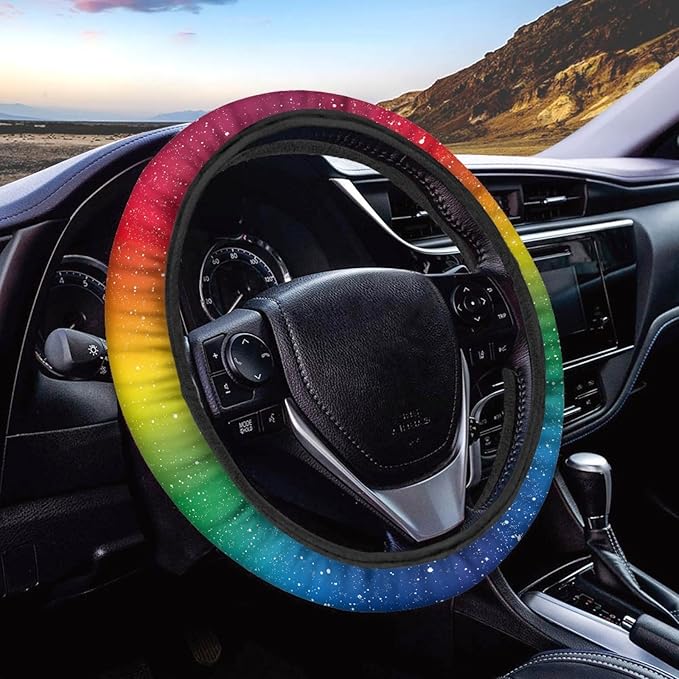 AFPANQZ Colorful Steering Wheel Cover for Women Sweat Absorbing Non-Slip Steering Wheel Covers 15 inch Universal Fit Alomost Steering Wheel Breathable Grip Cover