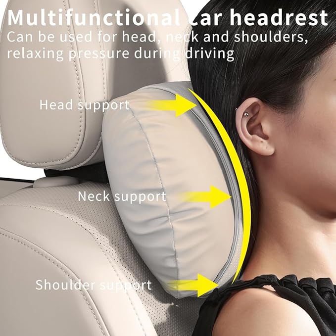 Car Headrest & Lumbar Support Set,Premium Skin-Feeling Napa Leather Soft and Comfortable Headrest,Car Seat Headrest Pillow Waist Support Car Interior Accessories for Driving Home Office
