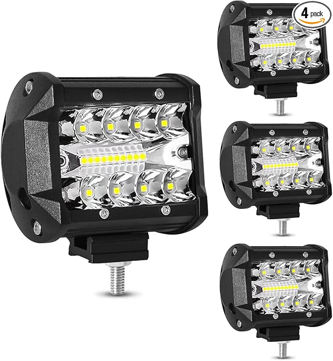 LED Light Pods for Trucks, 4 Inch LED Light Bar 60W Spot Flood Combo Driving Fog Off Road Lights Work Light 24V 12V for Motorcycles Pickup SUV ATV UTV Boat(4Pack)
