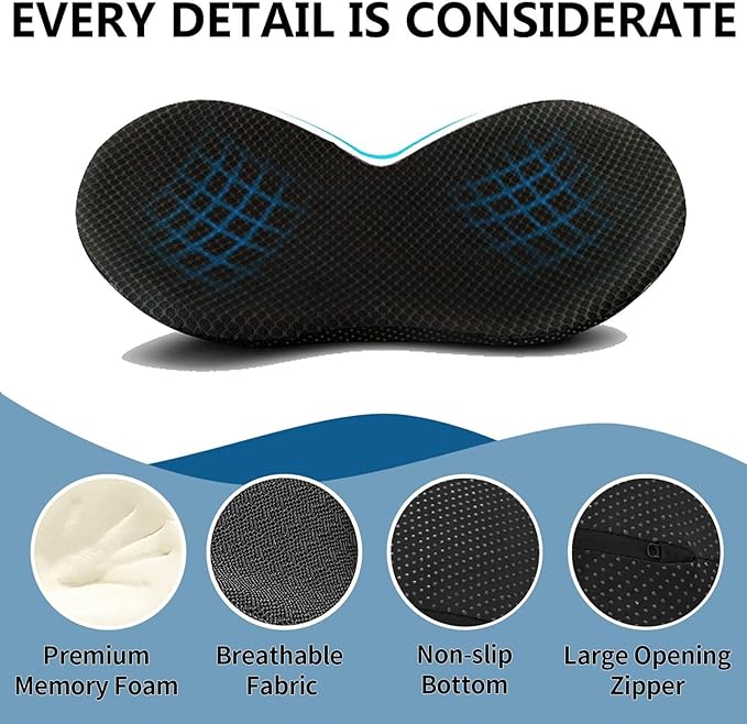 Car Seat Cushion for Ford Mustang 2000-2024, Four Seasons Universal Memory Foam Breathable Non Slip Auto Wedge Seat Pad Sciatica & Lower Back Pain Relief for Driving,Beige