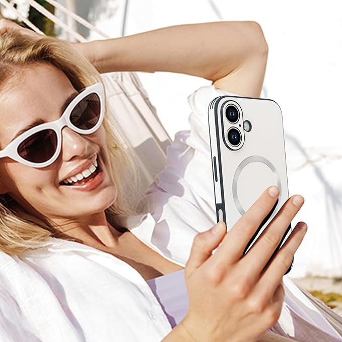 Guppy Compatible with iPhone 16 Plus Case Magnetic, with Full Camera Lens Protector [Compatible with MagSafe] Scratch Resistant Gradient Glass Back Cover Phone Case-White