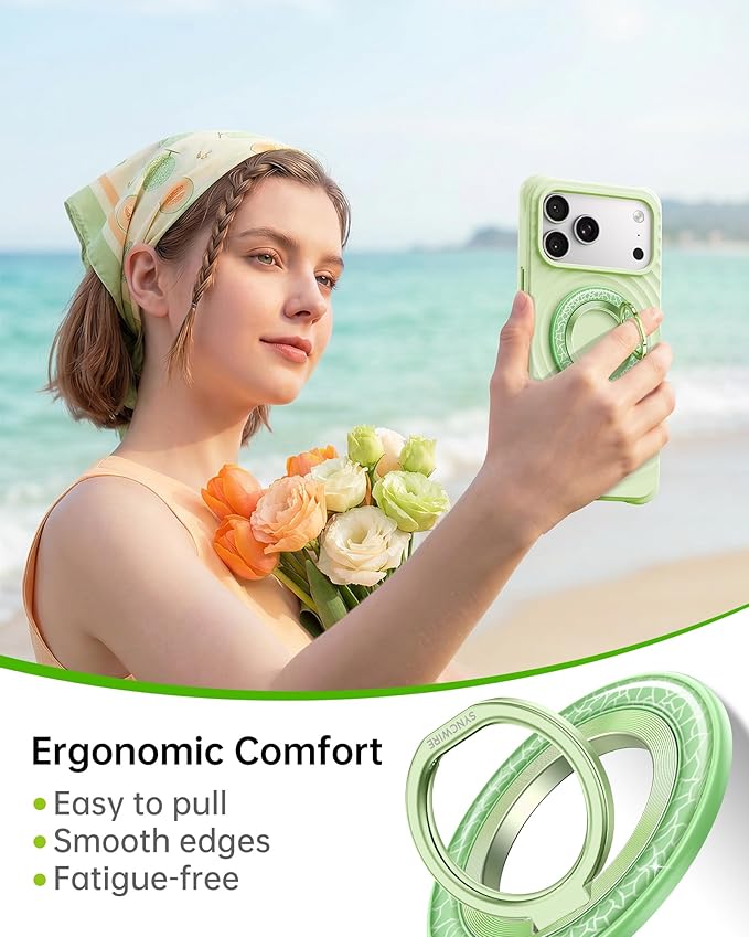 SYNCWIRE Magnetic Phone Ring Holder for MagSafe - Phone Grip Stand with 360° Rotation Finger Ring Kickstand Compatible with iPhone 17 16 15 14 13 12 Pro Max MagSafe Accessories,Honeydew Green