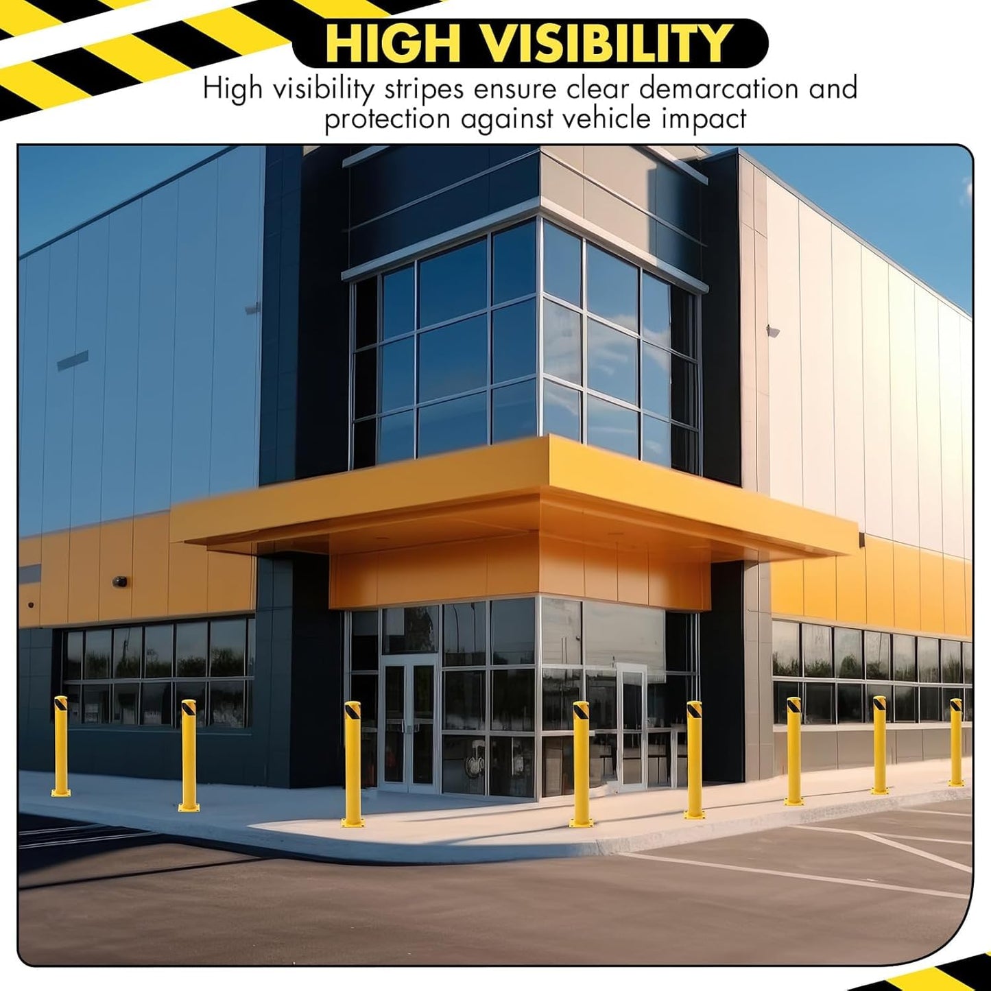 8 Pack Safety Bollard Post, 48 Inch Height 4.5 Inch Diameter Yellow Pipe Safety Steel Bollards with Anchor Bolts and Wrench, Steel Bollards for Road Warning Construction Traffic Control