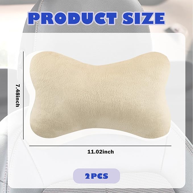 2PCS Car Headrest Pillow,Soft & Comfortable Car Neck Pillow for Driving Fatigue Relieve,All-Season Universal Cars Head Rest Pillows Automotive Interlor Accessorles for Cars (Beige/2PCS)