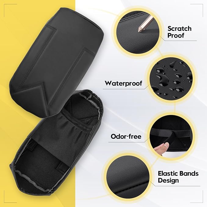 FIILINES Center Console Cover for Toyota RAV4 2019-2026 – PU Leather Armrest Protector Cushion Pad, Wear-Resistant Interior Accessories, Black