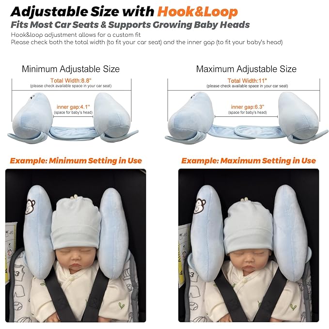 Adjustable Baby Head Neck Support Pillow,Baby Travel Pillow Cushion for Car Seat,Stroller Headrest Pillow for Infants,Head and Neck Support Pillow for Pushchair,Blue