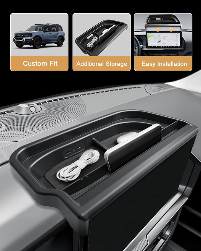 ECOZEN 2026 Bronco Sport Dash Console Organizer - Behind Screen Organizer For 2025-2026 Ford Bronco Sport Accessories Dashboard Storage Behind Screen Center Console Organizer