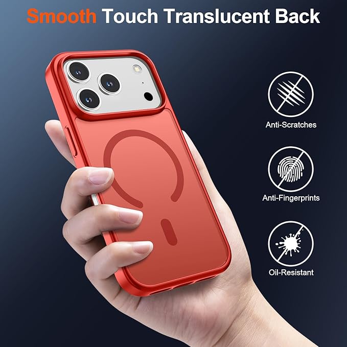 SUPFINE Magnetic for iPhone 17 Pro Case (Compatible with MagSafe)(Military Grade Drop Protection) Translucent Matte Shockproof with Anti-Fingerprint Phone Cover 2025,Red
