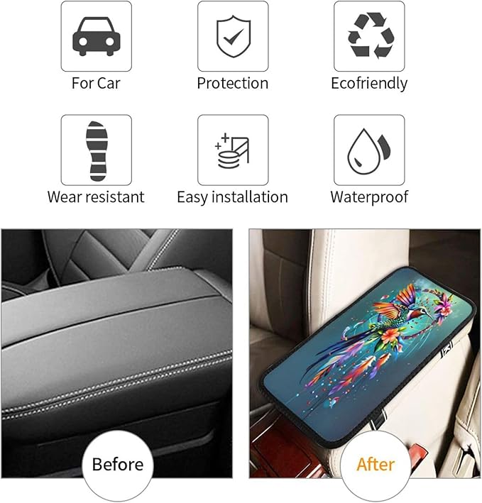 Hummingbird Car Handrail Box Cushion Armrest Cover Auto Center Console Pad Car Decor 12.6X7.5 in