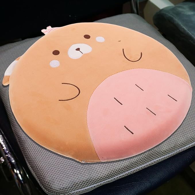 Memory Foam Car Seat Cushion and Office Chair Lumbar Support Pillow, Small Bear Design, Soft Non-Slip Pad for Truck, Wheelchair, and Sofa Use