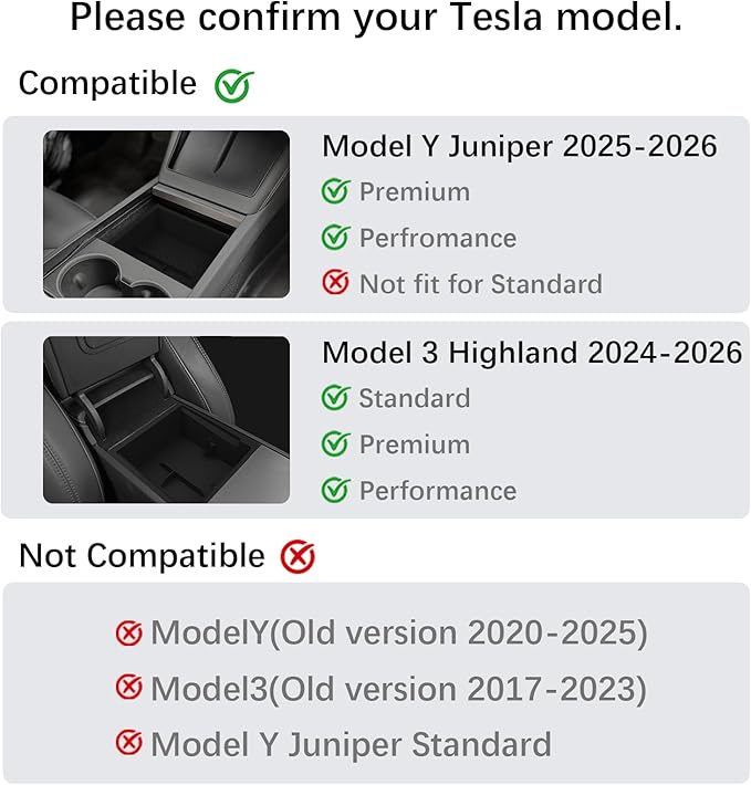 Center Console Organizer Tray for Model Y Juniper 2025 2026 & Model 3 Highland (2024-2026), Double-Layer Sliding Hidden Armrest Storage Box, Tesla Accessories (Matte Black)