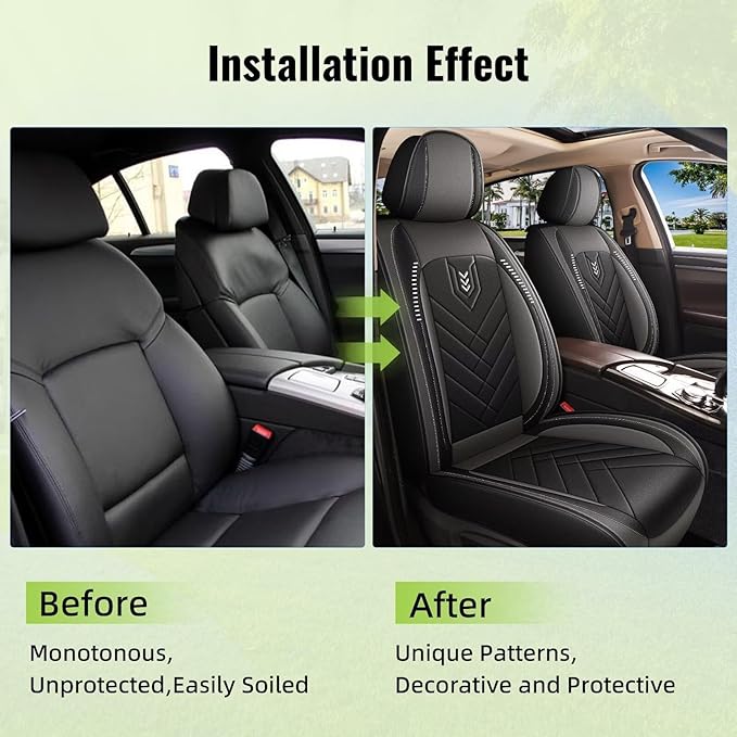 AOMSAZTO Front Seat Cover Fit for GMC Acadia 2017-2026: Faux Leather Automotive Seat Covers Waterproof Vehicle Seat Cushion Protector Car Interior Covers(2 Seat Black&Grey)