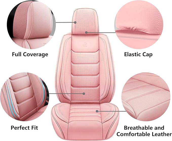Full Coverage Faux Leather Car Seat Covers Full Set,Automotive Seat Covers for Cars,SUVs Pick-up Truck, Car Seat Cushion, Pink Seat Covers for 5 Seats,Car Seat Protector