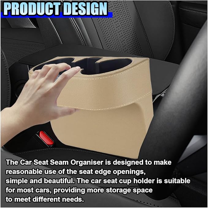 ZIMISI Car Cup Holder, PU Leather Auto Front Console Gap Filler Organizer, Multifunctional Cup Drink Holder, Car Seat Gap Filler Storage Box, Coin Bucket, Cell Mobile Phone Holder (Beige)